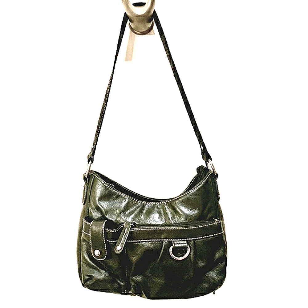 Treviso Black Leather Crescent Top Purse